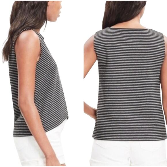 Madewell Black Striped Crossover Tank 100% Cotton Medium Minimalist Casual EUC - Picture 2 of 10